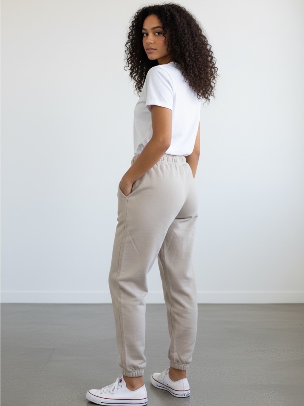 aerie Neutral Beige Elastic-Waist Jogger Pants